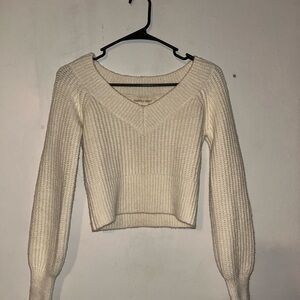Xs V neck Cropped Women's Cream Sweater